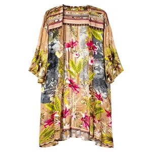 Chico's Boho Tropical Kimono Cardigan Womens Small Medium Vacation Indie Femme